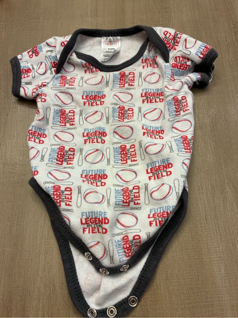 Baseball Print Short-Sleeve Baby One-Piece - Red & Blue